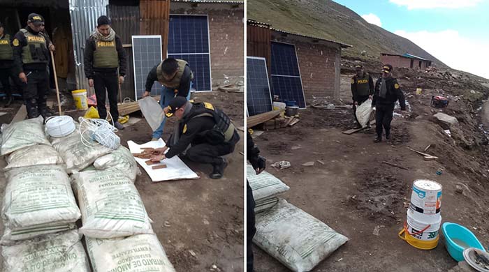 Durante operativo encuentran explosivos y equipos abandonados en campamento minero en sector de Pisti